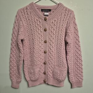Irelandseye Women's Feminine Pink Cable Knit Virgin Wool Cardigan Size XS/S